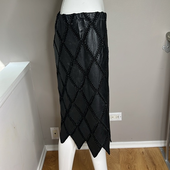 Size 8-10 Leather Crochet Patch Leather Skirt - Picture 2 of 5